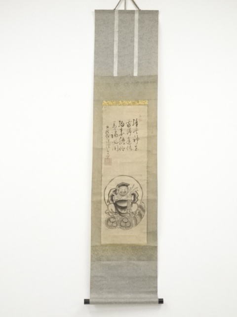 JAPANESE HANGING SCROLL / HAND PAINTED / DAIKOKUTEN / BY SHUKEN EKKEI